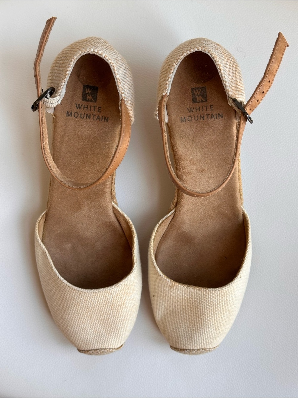 White Mountain Cream Canvas Espadrille Wedge Sandals Ankle Strap Women’s 7.5